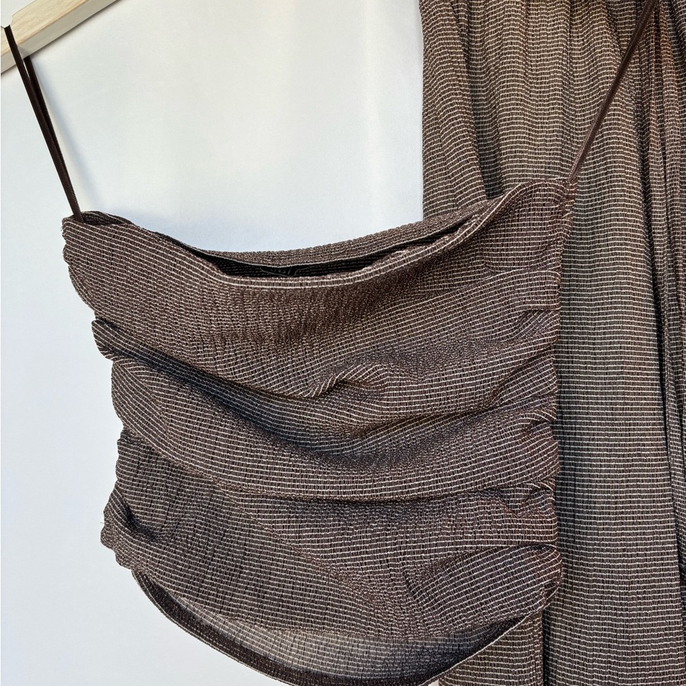 Zara Chocolate Brown Ruched Bandoo top & pant set - outfit Small - Picture 4 of 9